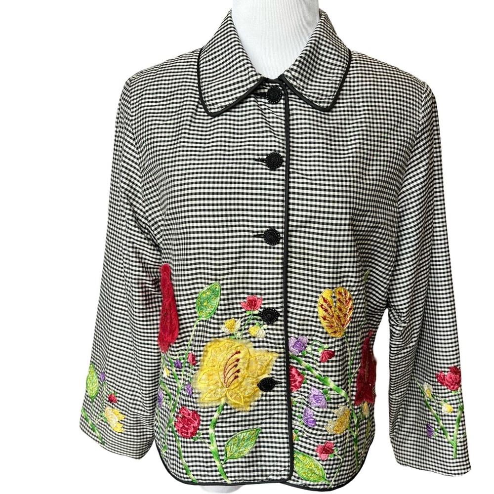 Vintage ANAGE jacket: gingham, embroidered, beaded, sequined, floral details - Picture 1 of 17